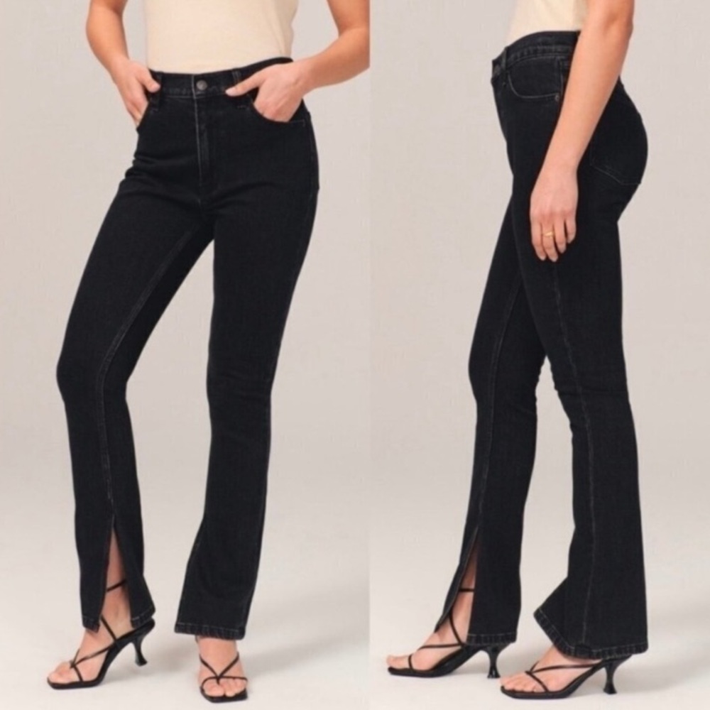 Abercrombie & Fitch The Skinny High Rise Black Jeans Slit Hem Curve Love Size 18